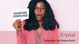  Presentation with quantum computer - PPT theme consisting of beautiful-african-woman-holding-quantum background and a coral colored foreground