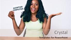  Presentation with quantum computer - Slide deck having beautiful-african-woman-holding-quantum background and a coral colored foreground
