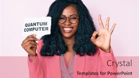  Presentation with quantum computer - PPT layouts enhanced with beautiful-african-woman-holding-quantum background and a coral colored foreground
