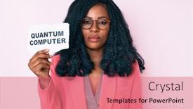  Presentation with quantum computer - Colorful presentation theme enhanced with beautiful-african-woman-holding-quantum backdrop and a coral colored foreground