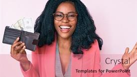  Presentation with holding hands - Colorful presentation theme enhanced with beautiful-african-woman-holding-wallet backdrop and a coral colored foreground