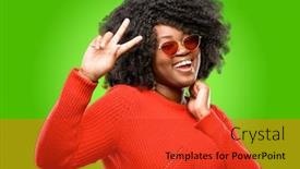  Presentation with kiss - Amazing presentation theme having beautiful african woman looking at camera through her fingers in victory gesture winking the eye and blowing a kiss backdrop and a red colored foreground