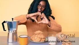  Presentation with romantic love - Audience pleasing PPT theme consisting of beautiful-african-woman-sitting backdrop and a coral colored foreground