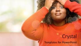  Presentation with panic - Slide deck having beautiful african woman stressful keeping background and a red colored foreground
