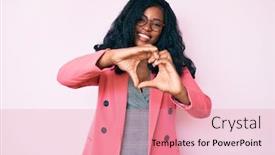  Presentation with heart hands - Presentation theme with beautiful-african-woman-wearing-business background and a coral colored foreground