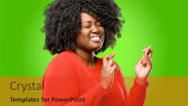  Presentation with good luck - PPT layouts consisting of beautiful african woman with crossed fingers asking for good luck background and a red colored foreground