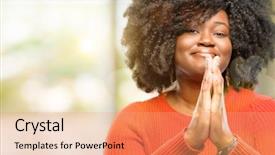  Presentation with praying hands - Colorful presentation enhanced with beautiful african woman with hands backdrop and a coral colored foreground