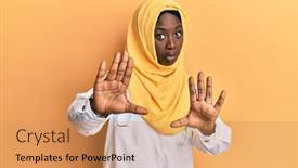  Presentation with forbidden - Slide deck enhanced with beautiful-african-young-woman-wearing background and a coral colored foreground