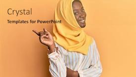  Presentation with islamic - Cool new slides with beautiful-african-young-woman-wearing backdrop and a yellow colored foreground