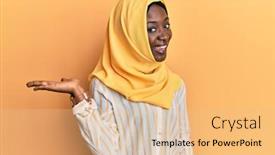  Presentation with islamic economics - Slide set enhanced with beautiful-african-young-woman-wearing background and a lemonade colored foreground