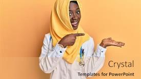 Presentation with hijab - Slide deck with beautiful-african-young-woman-wearing background and a yellow colored foreground