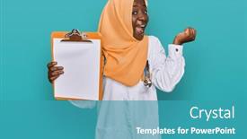  Presentation with clipboard stethoscope - Amazing PPT theme having beautiful-african-young-woman-wearing backdrop and a teal colored foreground