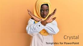  Presentation with young woman wearing boxer gloves - Colorful presentation theme enhanced with beautiful-african-young-woman-wearing backdrop and a yellow colored foreground