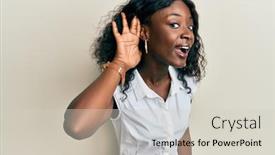  Presentation with listening woman - Presentation theme featuring beautiful-african-young-woman-wearing background and a soft green colored foreground