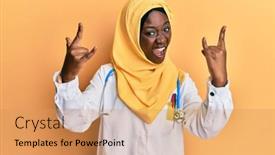  Presentation with african music - PPT theme consisting of beautiful-african-young-woman-wearing background and a coral colored foreground