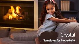 Presentation with living room - PPT theme featuring beautiful-afro-little-girl-squatting background and a tawny brown colored foreground