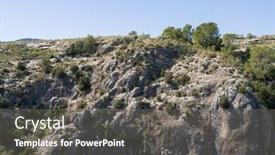  Presentation with blue mountain - Presentation design consisting of beautiful alpine landscape green mountain enviroment and blue sky in a sunny day background and a gray colored foreground