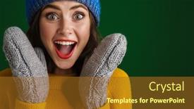  Presentation with knit fabrics - Amazing slide deck having beautiful-amazed-girl-in-knit backdrop and a tawny brown colored foreground