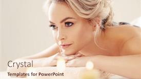  Presentation with healthy - Audience pleasing PPT theme consisting of beautiful and healthy blond woman getting spa therapy and massaging treatments backdrop and a lemonade colored foreground