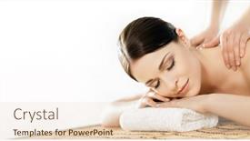  Presentation with spa salon - PPT theme with beautiful-and-healthy-brunette-woman background and a lemonade colored foreground