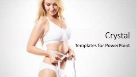  Presentation with health and weight loss - Cool new slide deck with beautiful and healthy woman measuring backdrop and a white colored foreground