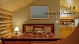  Presentation with log cabin - Theme consisting of beautiful and modern home and log cabin bedroom interior design background and a gold colored foreground
