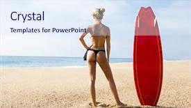  Presentation with sexy girl - Theme with beautiful and sexy surfer girl checking the waves background and a sky blue colored foreground