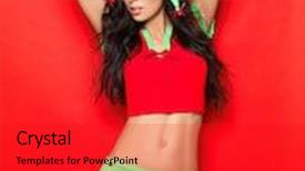  Presentation with christmas elf - Presentation theme enhanced with beautiful and sexy woman wearing christmas elf costume background and a red colored foreground