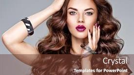  Presentation with black girl - Beautiful slide set featuring beautiful and stunning woman with bright purple lipstick on lips and fingernails young gorgeous adult girl with long brown hair model woman wears black trendy braelets on hands vivid make-up backdrop and a tawny brown colored foreground