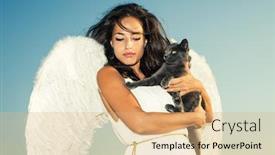  Presentation with angel - Slide set featuring beautiful angel woman against sky with cat in her arms background and a coral colored foreground
