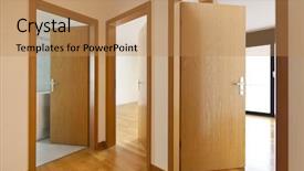  Presentation with apartment - Beautiful PPT theme featuring beautiful apartment interior wooden doors backdrop and a coral colored foreground