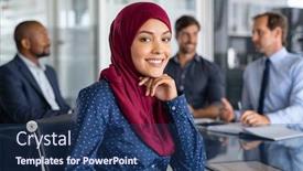  Presentation with woman muslim - Colorful PPT layouts enhanced with beautiful-arab-businesswoman-in-hijab backdrop and a ocean colored foreground