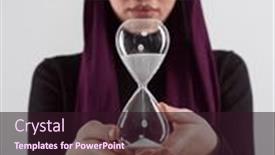  Presentation with sand clock - Presentation design consisting of beautiful-arab-businesswoman-wearing-hijab background and a wine colored foreground