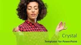  Presentation with relaxation - Slide set featuring beautiful arab woman doing ok sign gesture with both hands expressing meditation and relaxation background and a yellow colored foreground