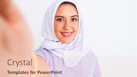  Presentation with hijab - Colorful presentation theme enhanced with beautiful-arabian-girl-wearing-hijab backdrop and a lemonade colored foreground
