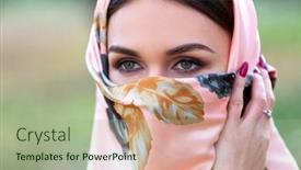 Presentation with hijab - Audience pleasing PPT theme consisting of hijab girl with a shawl backdrop and a mint green colored foreground