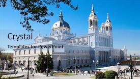  Presentation with spain - Slides enhanced with beautiful architecture- cathedral almudena madrid background and a light blue colored foreground