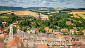  Presentation with architecture - Presentation design having beautiful-architecture-of-bolkow-town background and a  colored foreground