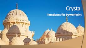  Presentation with architecture mosque - Colorful presentation theme enhanced with beautiful architecture of mosque backdrop and a teal colored foreground