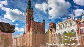  Presentation with town hall - Slide set enhanced with beautiful-architecture-of-the-old background and a coral colored foreground