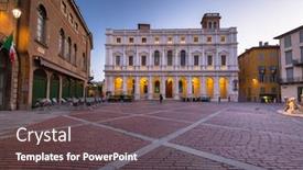  Presentation with dawn - Colorful PPT theme enhanced with beautiful-architecture-of-the-piazza backdrop and a dark gray colored foreground