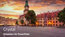  Presentation with town hall - Theme consisting of beautiful-architecture-of-the-town background and a gray colored foreground