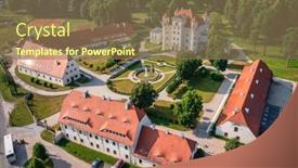  Presentation with architecture - Slide set having beautiful-architecture-of-the-wojanow background and a coral colored foreground