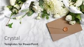  Presentation with white flowers - Slide set consisting of beautiful-arrangement-of-envelope-ribbon background and a light gray colored foreground