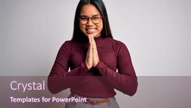  Presentation with business casual - Presentation design consisting of beautiful-asian-business-woman-wearing background and a tawny brown colored foreground