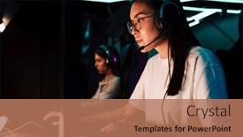  Presentation with club - Slides featuring beautiful-asian-girl-in-headphones background and a coral colored foreground