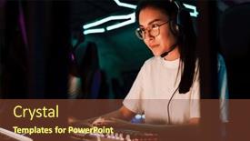  Presentation with club - PPT layouts consisting of beautiful-asian-girl-in-headphones background and a tawny brown colored foreground