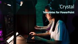  Presentation with club - Slide deck with beautiful-asian-girl-in-headphones background and a forest green colored foreground