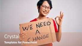  Presentation with change - Presentation theme having beautiful-asian-girl-protesting-holding background and a coral colored foreground
