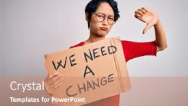  Presentation with change - Slide set with beautiful-asian-girl-protesting-holding background and a coral colored foreground